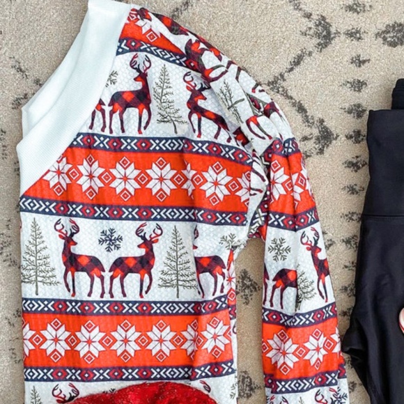 New Christmas Print V-Neck Sweatshirt - Picture 3 of 4